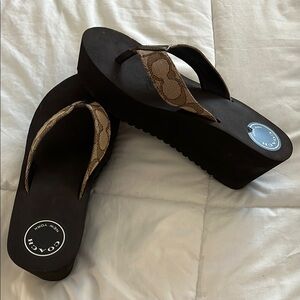 Coach Brown and Black Platform Flip Flop Sandals